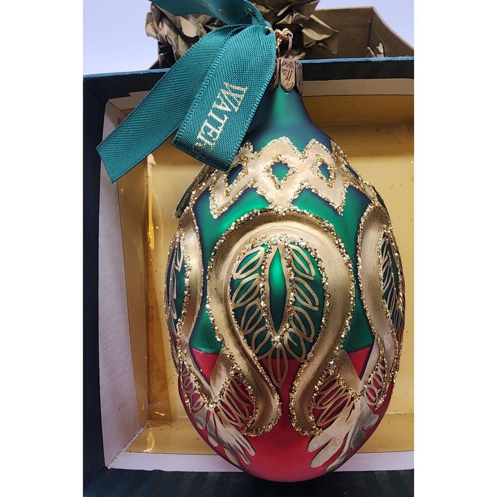 1997 WATERFORD "PEACOCK GRANDE EGG" GLASS CHRISTMAS ORNAMENT Holiday Heirlooms